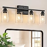 Unicozin Modern Bathroom Light Fixtures, 4 Light Vanity Lights Over Mirror, Black Wall Lamp with Clear Glass for Living Room 