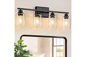 Unicozin Modern Bathroom Light Fixtures, 4 Light Vanity Lights Over Mirror, Black Wall Lamp with Clear Glass for Living Room Cabinet Bedroom Porch