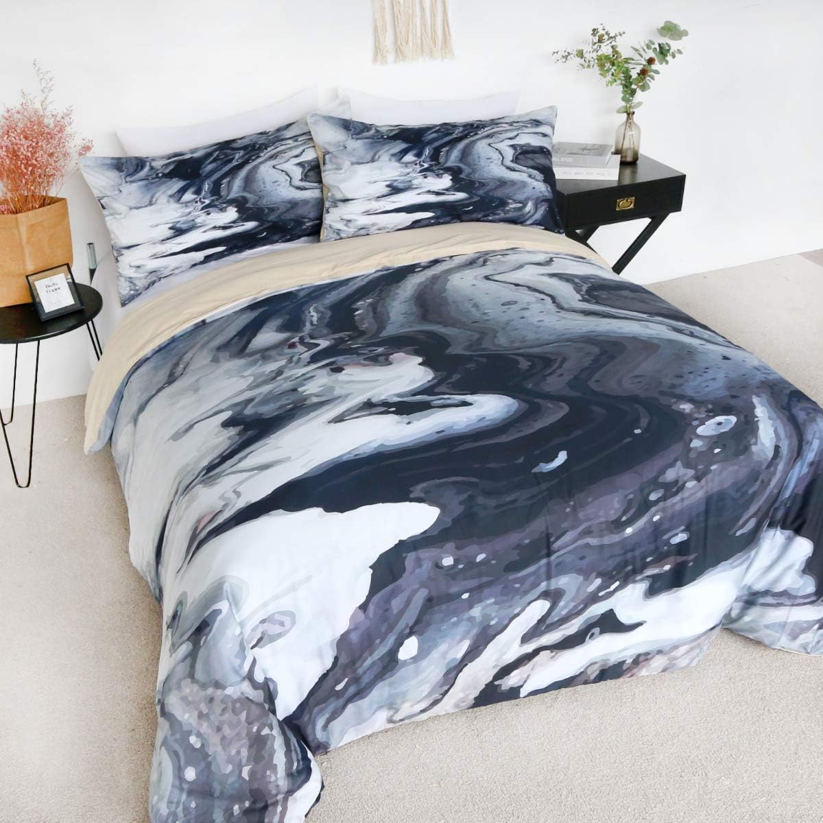 BlessLiving Marble Duvet Cover Set 100 Cotton Bedding