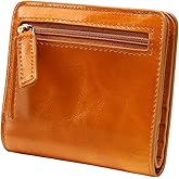 Itslife Women's Rfid Blocking Small Compact Bifold Leather Pocket Wallet Ladies Mini Purse with id Window (Waxed Brown)