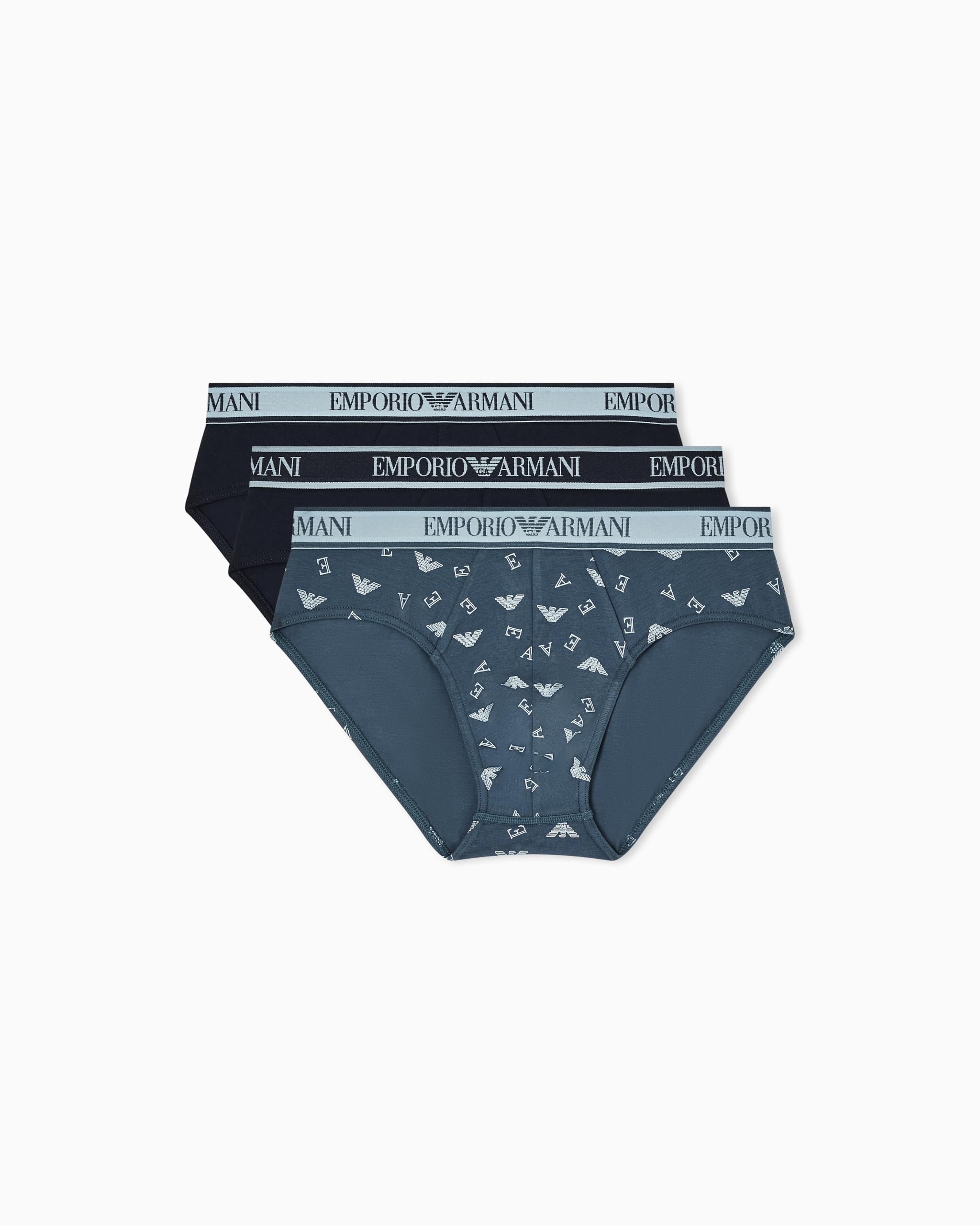 Emporio Armani Men’s Core Logo Band 3 Pack Brief, Armani Blue/Or-Sk Prt/Armani Blue, Small