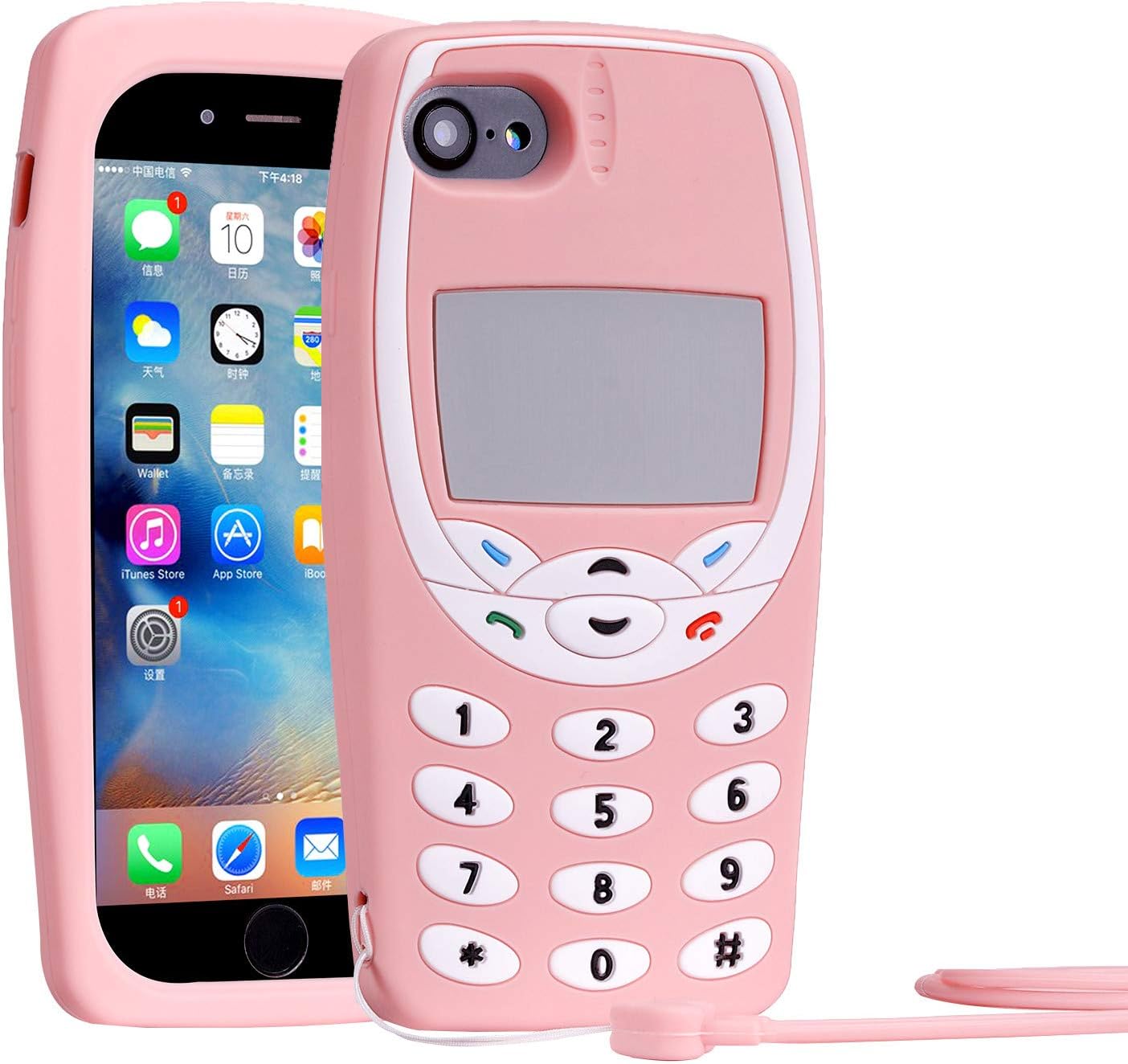 Mulafnxal3D Nokiya Silicone Soft Case for iPhone 6/6S/7/8/SE 2020 4.7" Cute 3D Retro Cartoon Cover,Kids Girls Gel Character Cellular Cases,Funny Unique with Lanyard for iPhone 6/6S/7/8/SE 2020