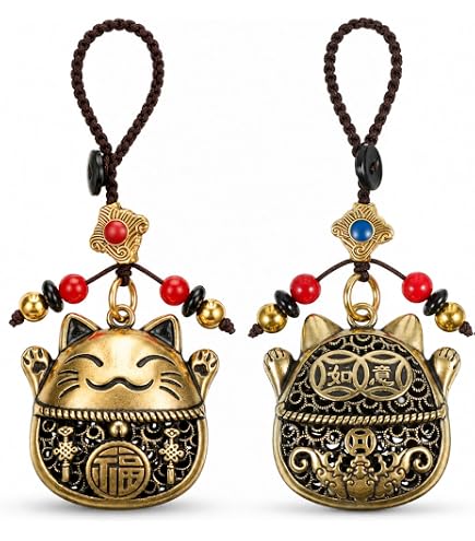 Amazon.com: Mansiyuyee Lucky Cat Keychain with Five Emperors Money