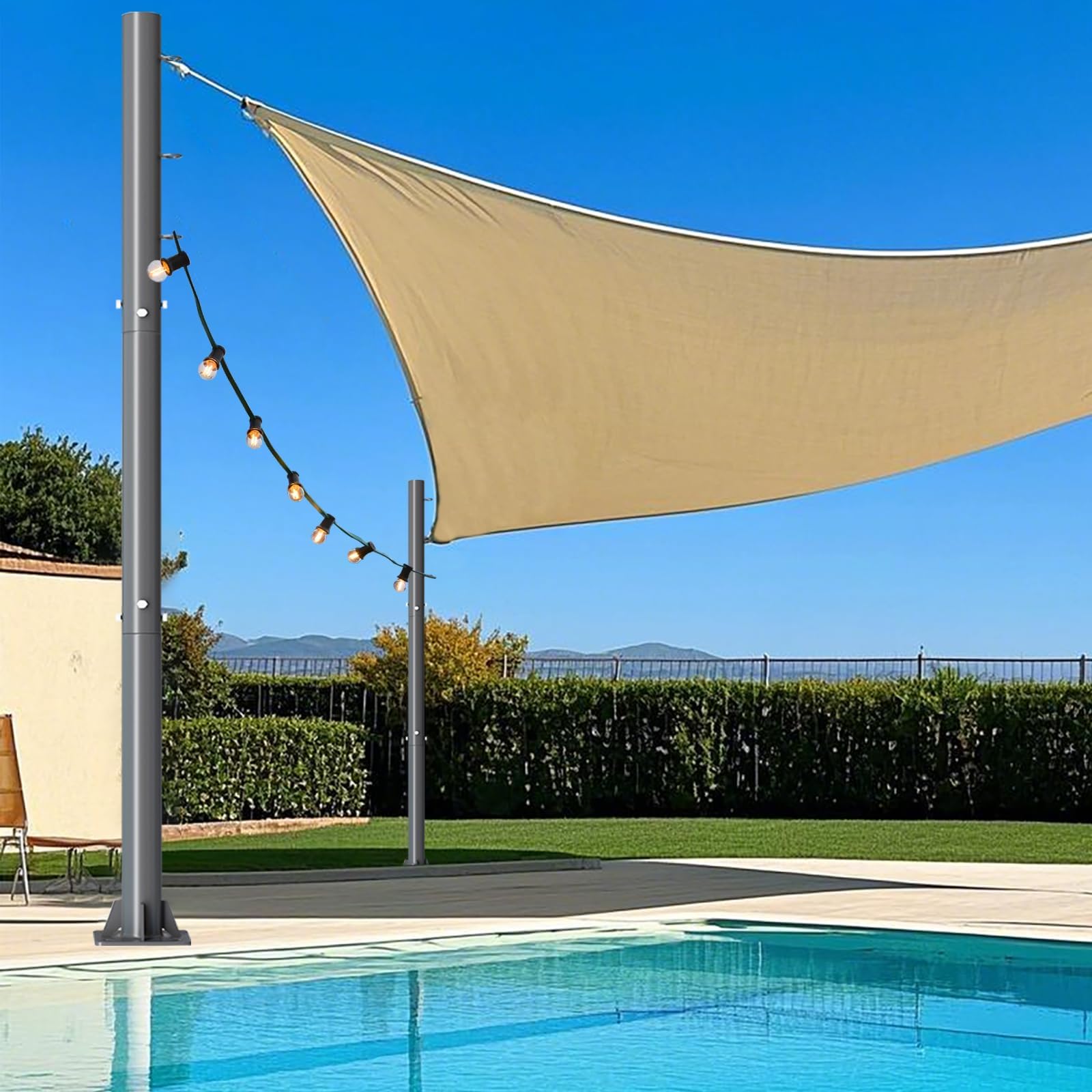 Photo 1 of 10ft Sun Shade Sail Poles - 2 Pcs Outdoor Sunshade Sail Post with Carabiner Snap Steel Metal Heavy Duty Pole Kit for Support Light String,Sunshade Sail,Canopy - Thickness 1.5mm