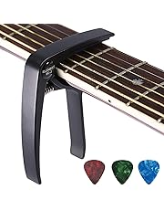Asmuse Professional Capotasto Per Chitarra Ukulele Banjo Folk Jazz Elettrica Basso con 3 Plettri Universale Nero Capo High quality Zinc Alloy Fits up to 12 Cordes Chitarra Classica Acustica