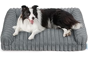 Chicute Thick Orthopedic Dog Bed for Large Dogs, Waterproof Supportive Foam Dog Sofa with Washable Cover, Faux Fur Comfy Bolster Couch Pet Beds with Nonskid Bottom (Grey, 36"x27")