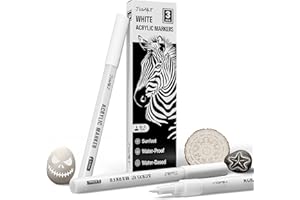 JusArt 3 Pack White Permanent Markers, 0.7mm Fine Point Acrylic Paint Pens for Rock Painting, Art Projects, Ceramic, Glass, Wood, Metal, Fabric, DIY, Ideal White Acrylic Marker for Art Supplies