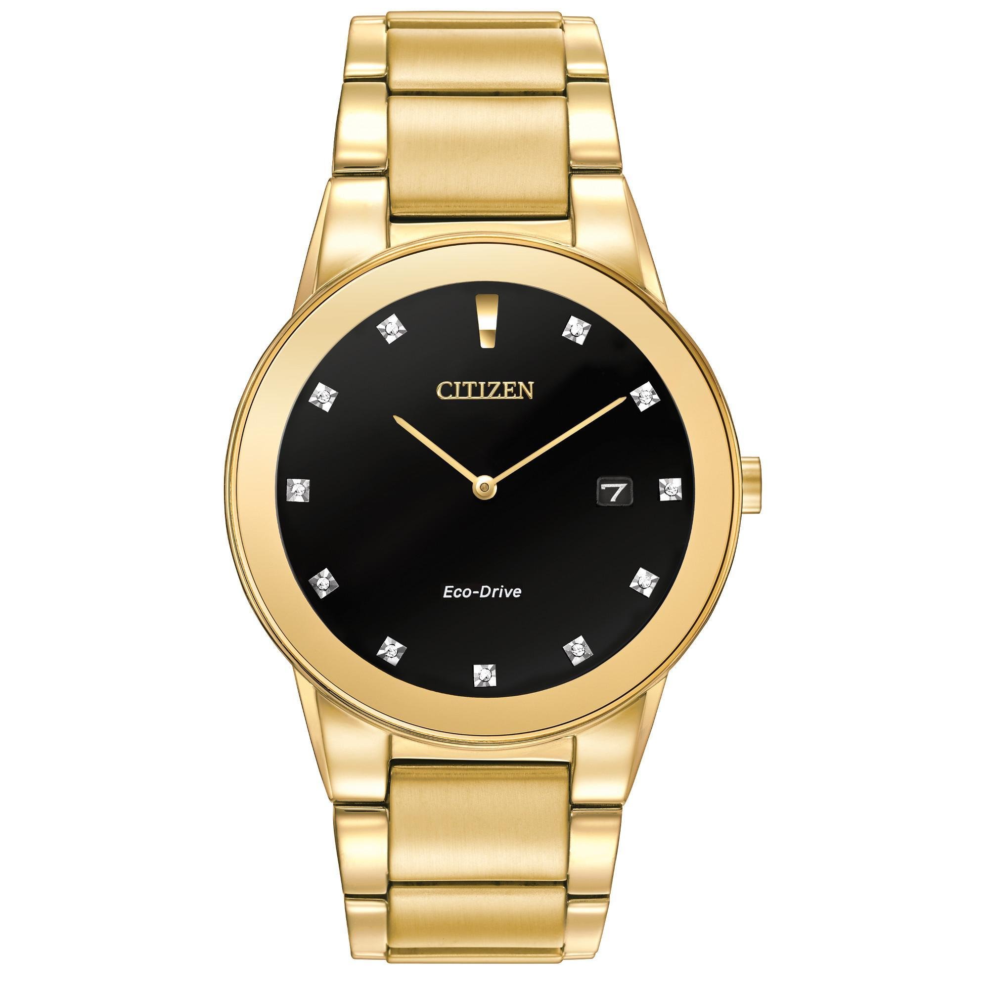 Reloj CITIZEN Eco-Drive Modern Axiom Diamond para hombre en acero inoxidable dorado, esfera negra (Modelo: AU1062-56G)