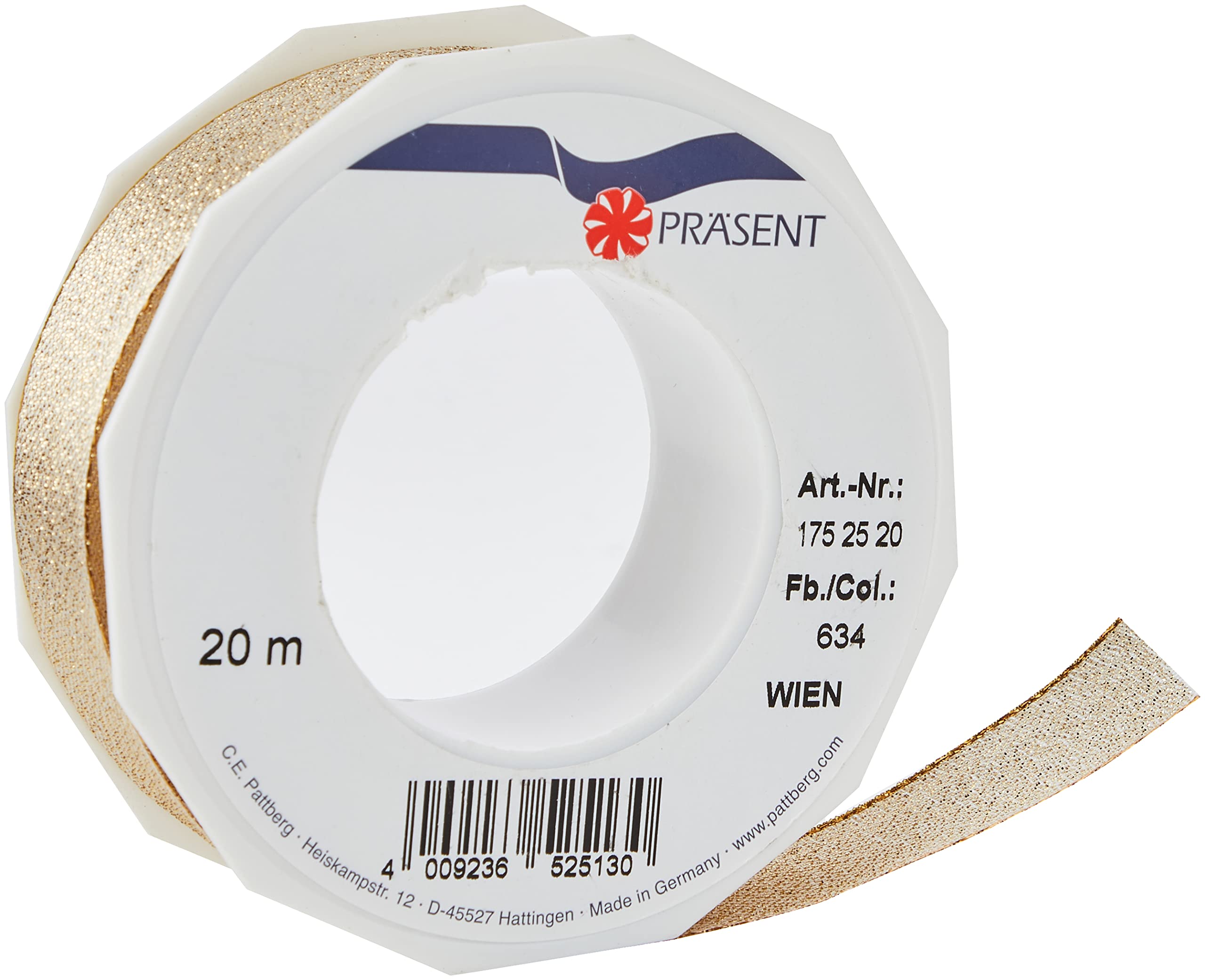 C.E. Pattberg WIEN Gift Ribbon in Gold, 22 yards of Metallic Mesh Ribbon for Gift Wrapping, 1 inch width, Accessories for Decoration & Handicrafts, Ribbon for Presents, for every occasion