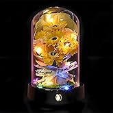 QUELIEN Sunflower Lamp for Nightstand Decor - Glass Dome with Artificial Sunflowers, Warm Light Home Decor for Bedroom/Office, Unique Mother's Day/Xmas/Wedding Gifts for Women