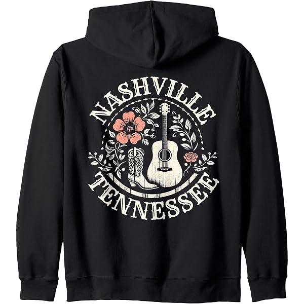 Sudadera Con Capucha 'Music City Souvenir Nashville TN Guitarra' | Algodón, Peso Medio | Diseño Recuerdo De Nashville