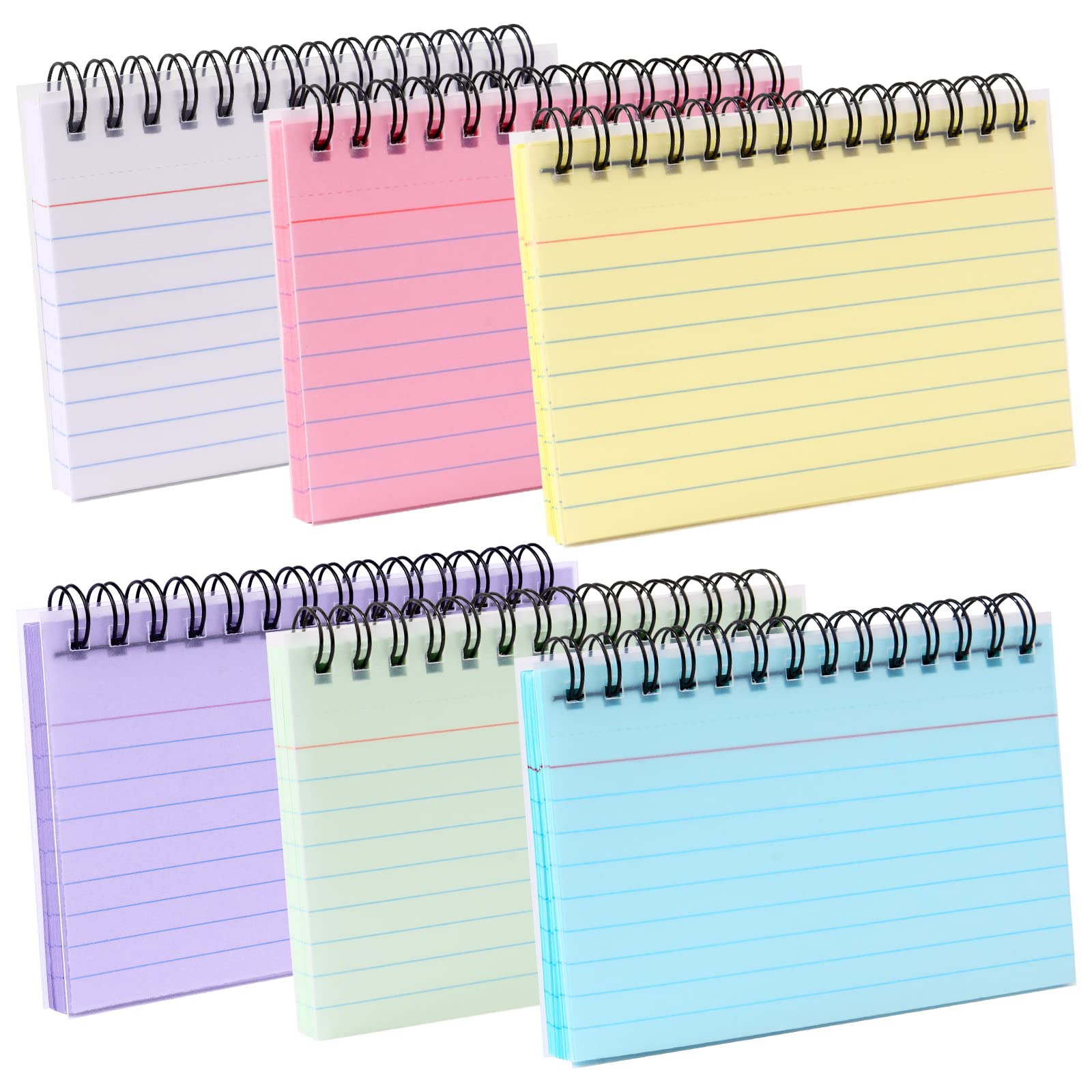 Vicloon Index Cards, 300 Pieces Coloured Record Cards, 5"x 3" Lined Flash Revision Cards Spiral Bound Ruled Lined Record Cards for School, Office, Learning, Memory, Sticky Note (B)