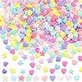 400 Pieces Acrylic Star Beads Heart Beads Pastel Beads Shaped Beads Assorted Multicolor Mix Plastic Pony Beads for DIY Jewelry Making Necklace Rainbow Bracelet (Light Color,9 mm)