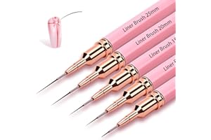 VOILUK 5Pcs Nail Art Liner Brushes,Liner Brush For Nails Gel,Thin Liner Nail Brush Set,Nail Art Striping Brushes,Painting Art Design Pen For Long Lines, Thin Details, Fine Drawing Sizes 5/9/13/20/25mm