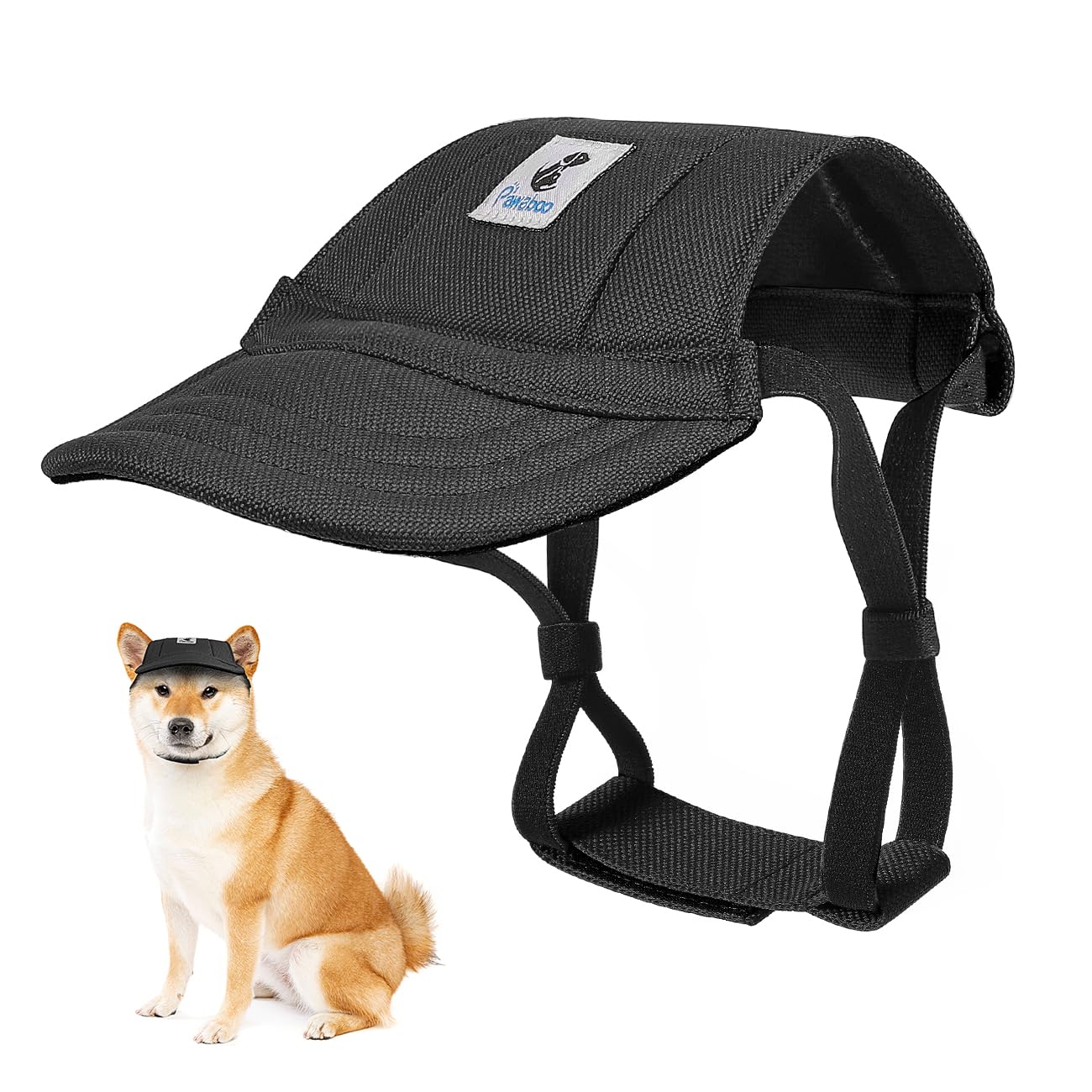 Photo 1 of Pawaboo Dog Baseball Cap - Upgraded Elastic Ear Holes - Adjustable Dog Outdoor Sport Sun Protection Baseball Hat Cap Visor Sunbonnet Outfit for Small Medium Large Dogs, Medium, Black