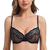 DotVol Women's Sexy Sheer Balconette Unlined See Through Lace Underwire Everyday Bra