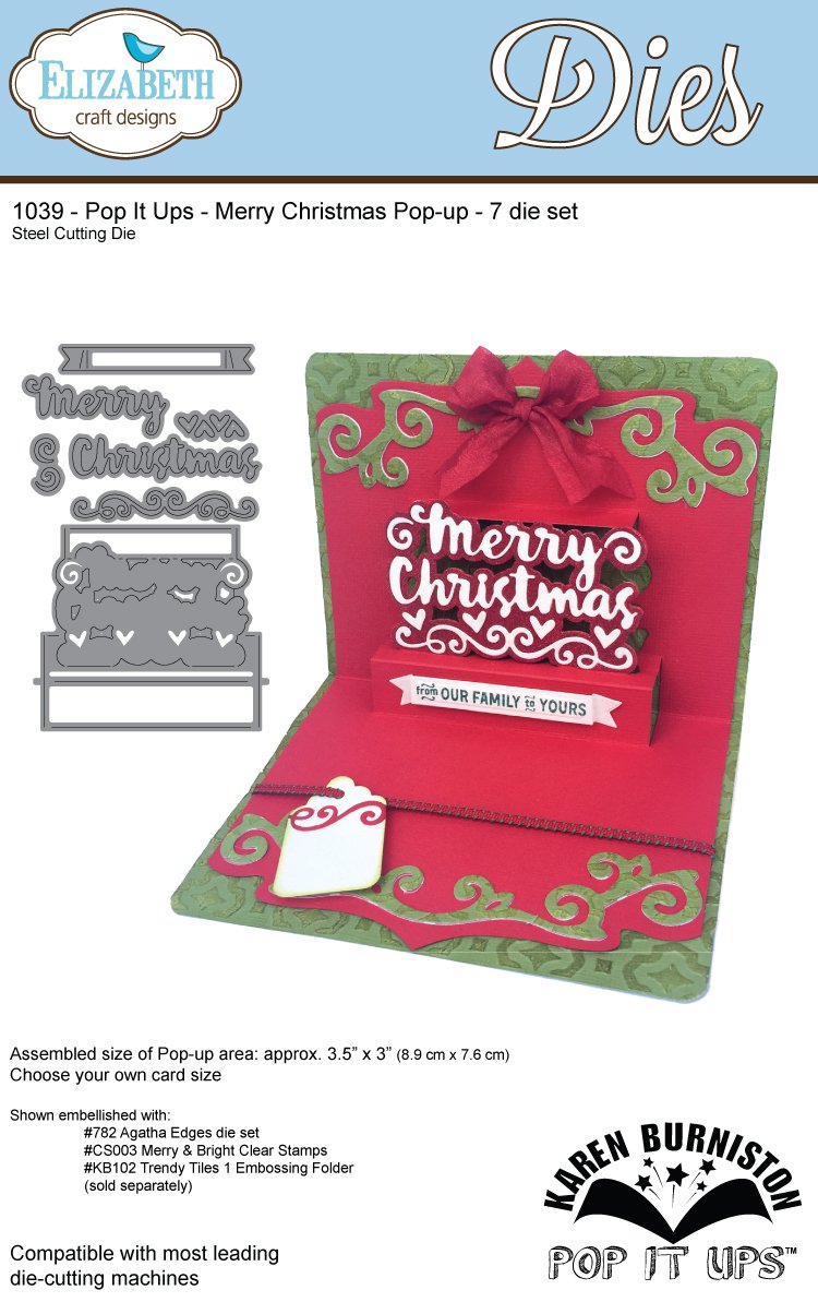 Elizabeth Craft Designs Elizabeth Craft Pop It Up Metal Dies by Karen Burniston-Merry Christmas Popup, Grey