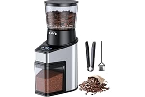 QJA Burr Coffee Grinder Electric, LCD Touch Sceeen Coffee Bean Grinder with 60 Precise Grinding Settings, 60 Seconds Timer & 1-8 Cup, Anti-static, Stainless Steel, Black(updated)