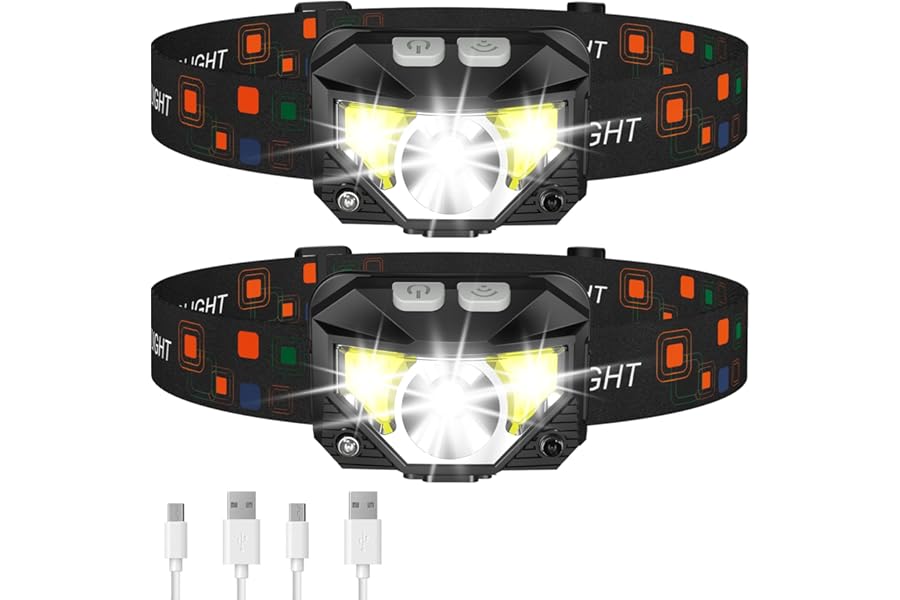 LHKNL Headlamp Flashlight, Lumen Ultra-Light Bright LED Rechargeable Headlight with White Red Light, 2-Pack Waterproof Motion Sensor Head Lamp,8 Modes for Outdoor Camping Running Hiking Fishing