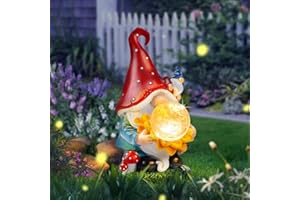 SUCUY Solar Garden Decor Gnome Statues with Sunflower and Crackle Glass Globe Lights Gnome Outdoor Decorations for Garden Yard Patio Lawn, Unique Housewarming Gifts