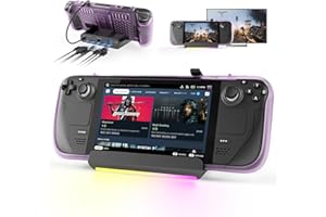 MEPATEM Docking Station Steam Deck Dock: 6-in-1 Hub RGB Steam Deck Stand with HDMI 2.0 4K@60Hz TV/ 1Gb Ethernet/ 3*USB-A 3.0/ PD 3.0 Fast Charging Port/ 10 Mode Gaming Atmosphere Lights, for Valve Steam Deck