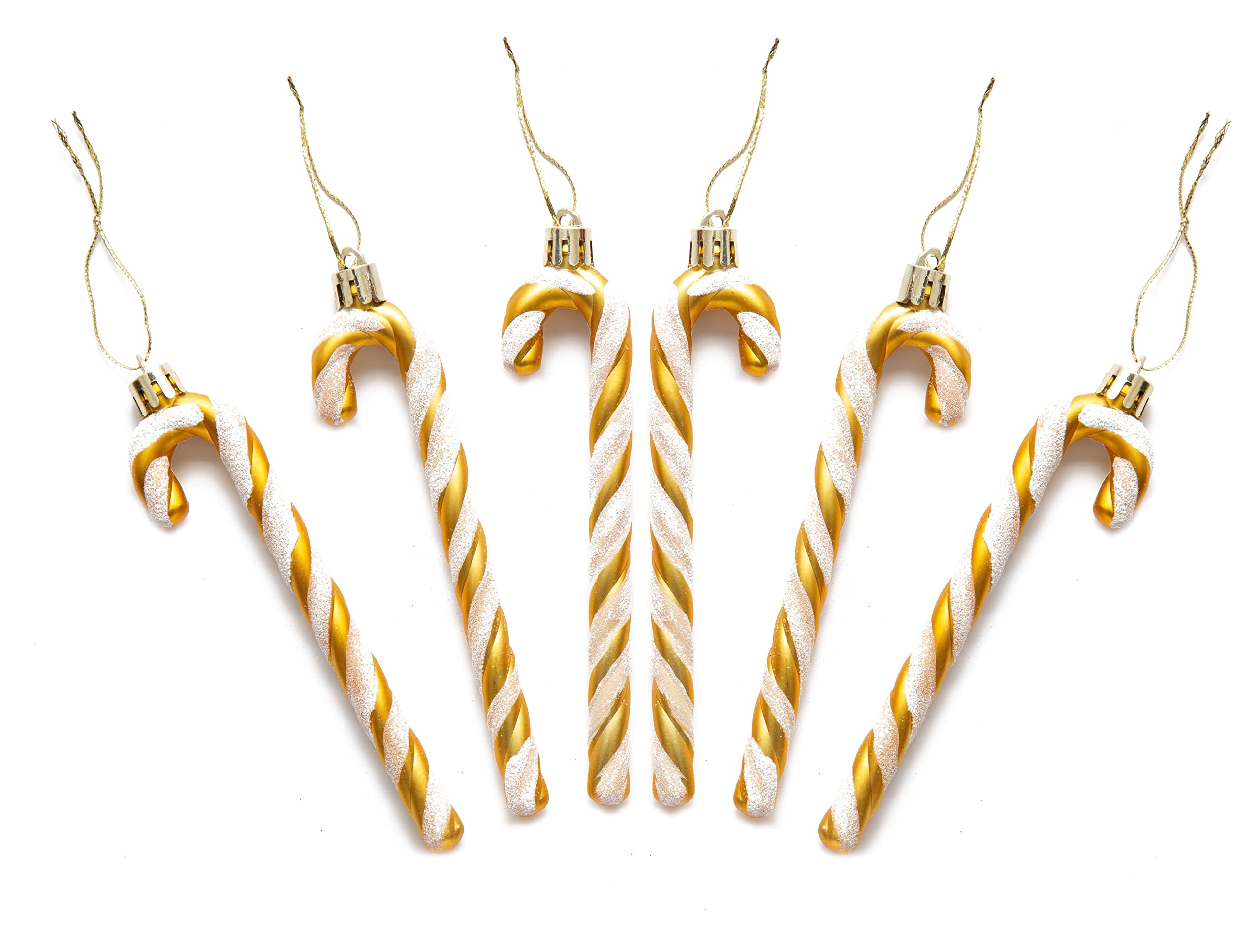 Pack of 6-13CM Glitter Candy Cane –Christmas Tree Hanging Decoration Bauble Xmas Ornament (Gold)