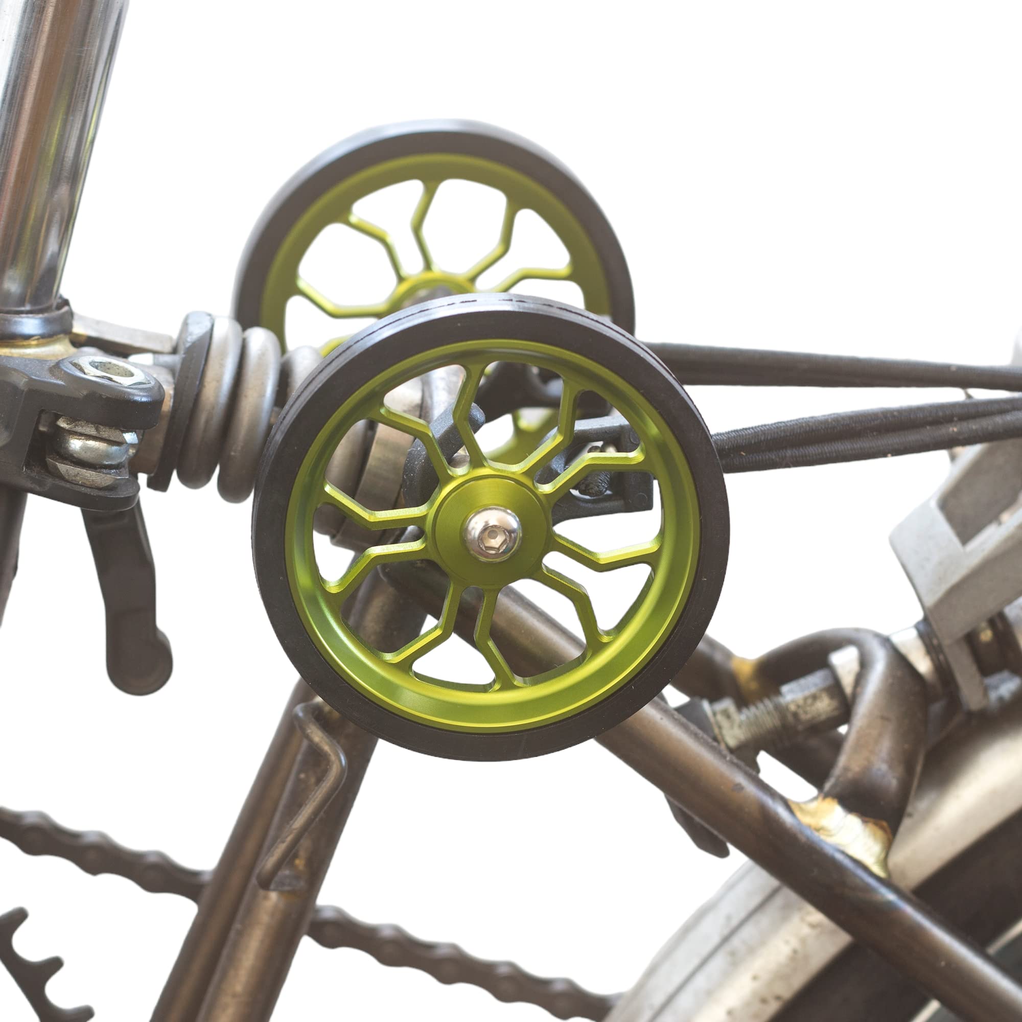 Large 82mm Wide Easy Wheels For BROMPTON folding bike in LIME GREEN