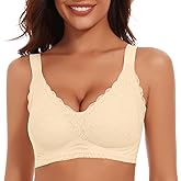 WOWENY Wireless Lace Bras for Women Scalloped No Underwire Push Up Bralettes Comfortable