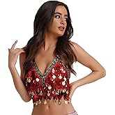 Sparkle Belly Dance Top with Sequined Fringe - Breathable Halter Bra Crop Tops for Dance Performances, Parties, and Festivals