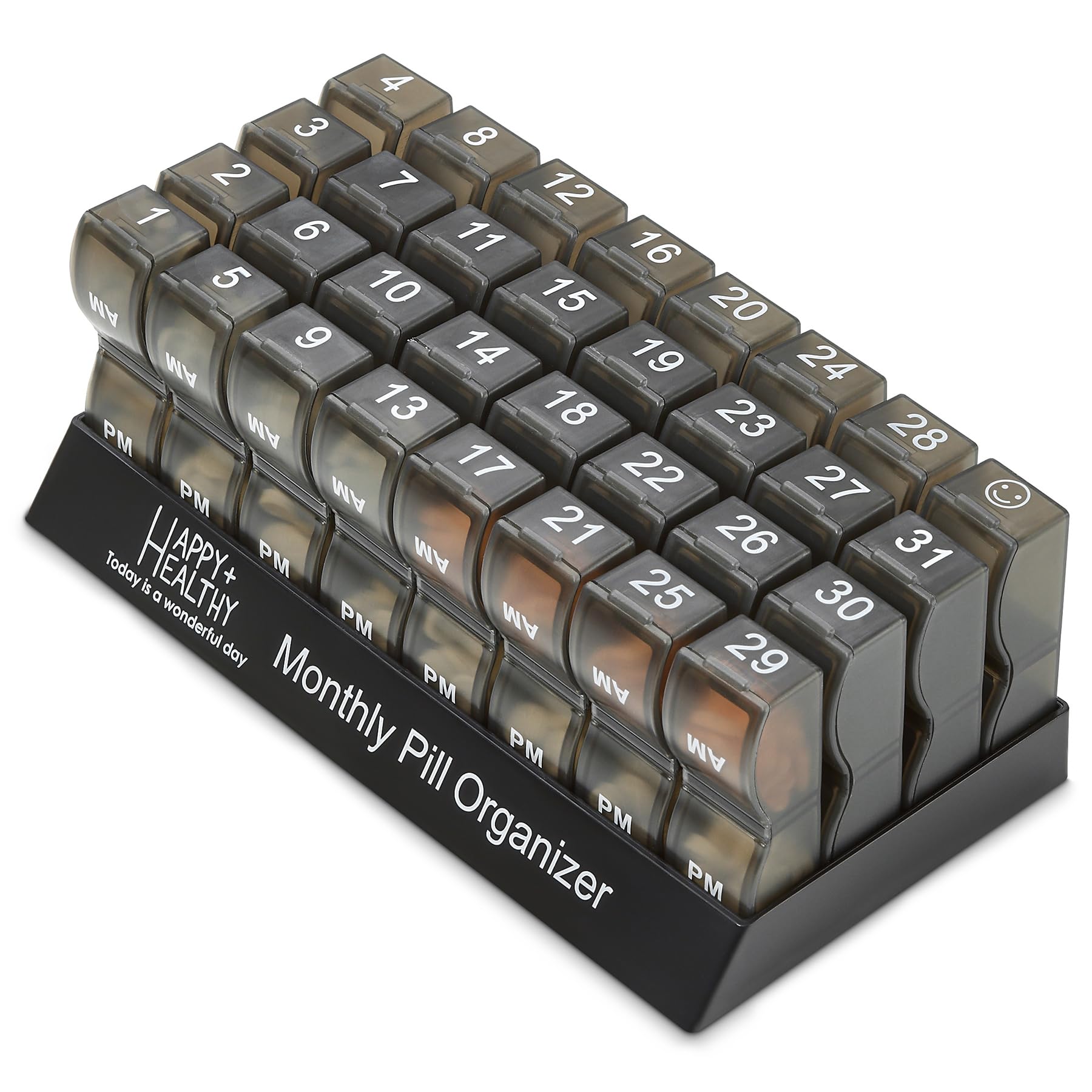 Photo 1 of Monthly Pill Organizer - Am/Pm Daily Pill Organizer 32 Compartments for Each Day, Pill Dispenser and Dispenser Caddy That Helps You Organize Your Life, Perfect for Supplements and Medication, Black