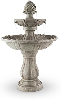 blumfeldt Vogelsbrunn - Gartenbrunnen, Springbrunnen, Zierbrunnen, Vogeltränke, Beton-Optik, 3 Watt Solarpanel, Pumpe, 250 Liter/h Durchfluss, witterungsbeständig, grau