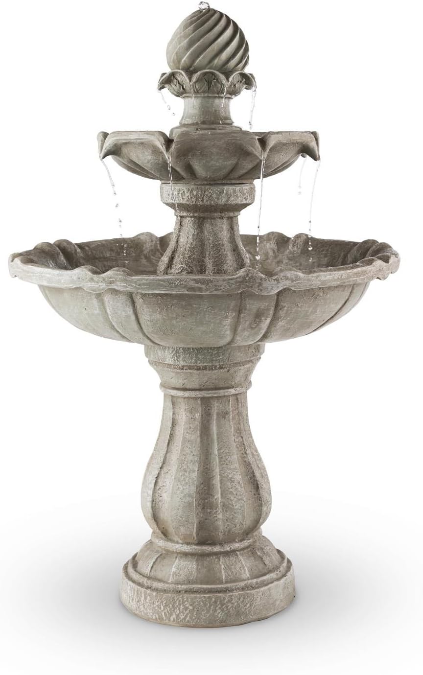 blumfeldt Vogelsbrunn - Gartenbrunnen, Springbrunnen, Zierbrunnen, Vogeltränke, Beton-Optik, 3 Watt Solarpanel, Pumpe, 250 Liter/h Durchfluss, witterungsbeständig, grau