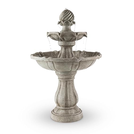 blumfeldt Vogelsbrunn • Gartenbrunnen • Springbrunnen • Zierbrunnen • Vogeltränke • Beton-Optik • 3 Watt Solarpanel • Pumpe •