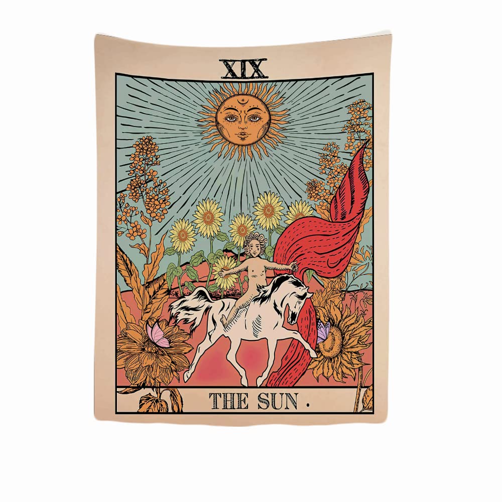 Ulticool - Sun Tarot Tapestry XXL - 200 x 150 cm - Poster Wall Carpet Cloth Photo Wallpaper - Hippie Boho Tarot Cards Psychedelic Decoration - Wall Hanging Beach Towel Curtain - Bedroom Living Room