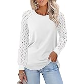 Minetom Womens Lace Tops Long Sleeve Shirts Casual Dressy Blouses Trendy Fall Fashion Outfits Clothes