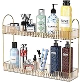 GTI Narrow Bathroom Organizers and Storage, 2 Tier Rectangle Makeup Counter Organizer, Perfume Cosmetics Skincare Vanity Organizers, Dresser Countertop Organizer for Women (Gold)