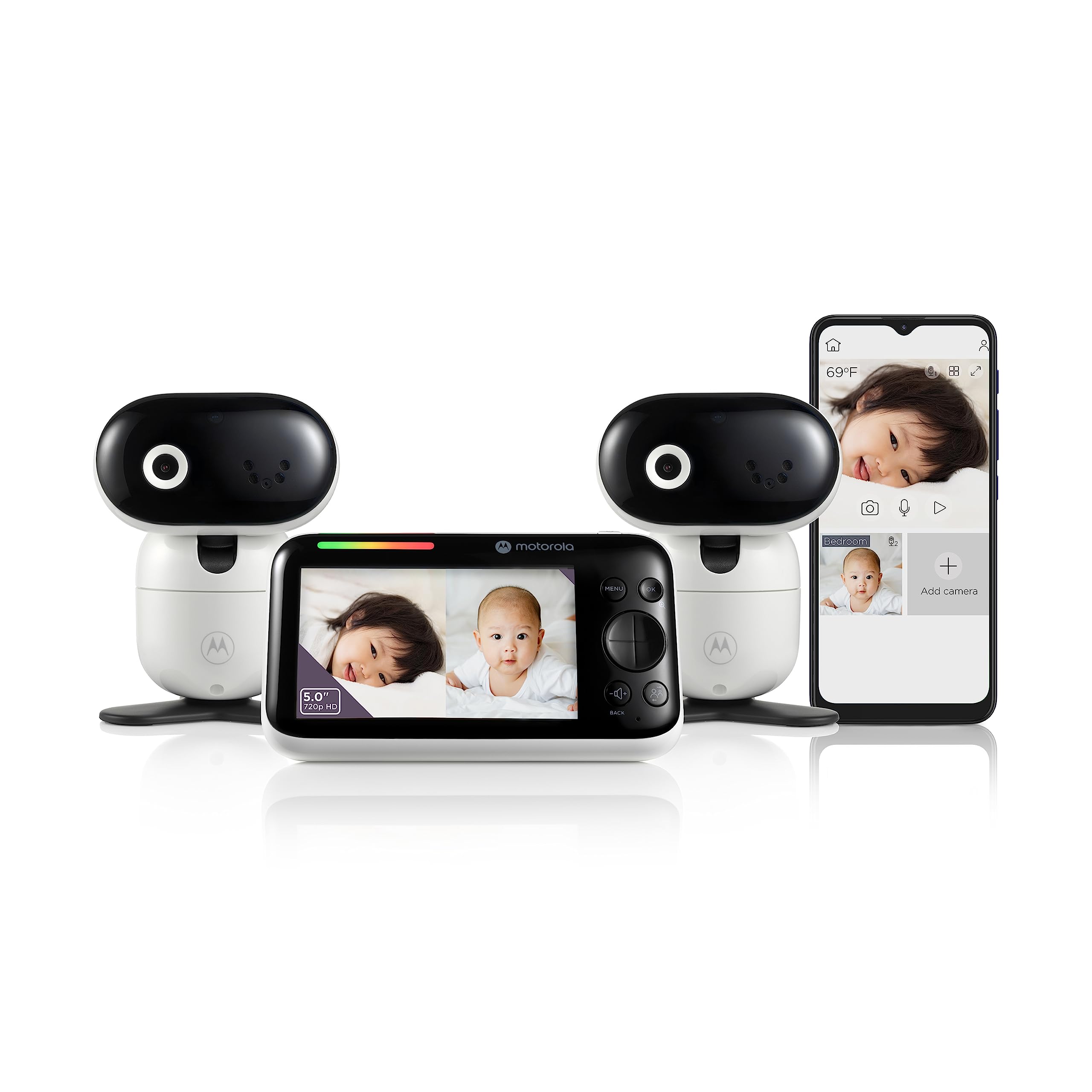 Motorola Nursery WiFi Baby Monitor with 2 Cameras, 5″ Screen, Wall Mount, Long Range, 2-Way Audio, Temperature Sensor, Motorized, Lullabies, PIP1610-2 HD Connect