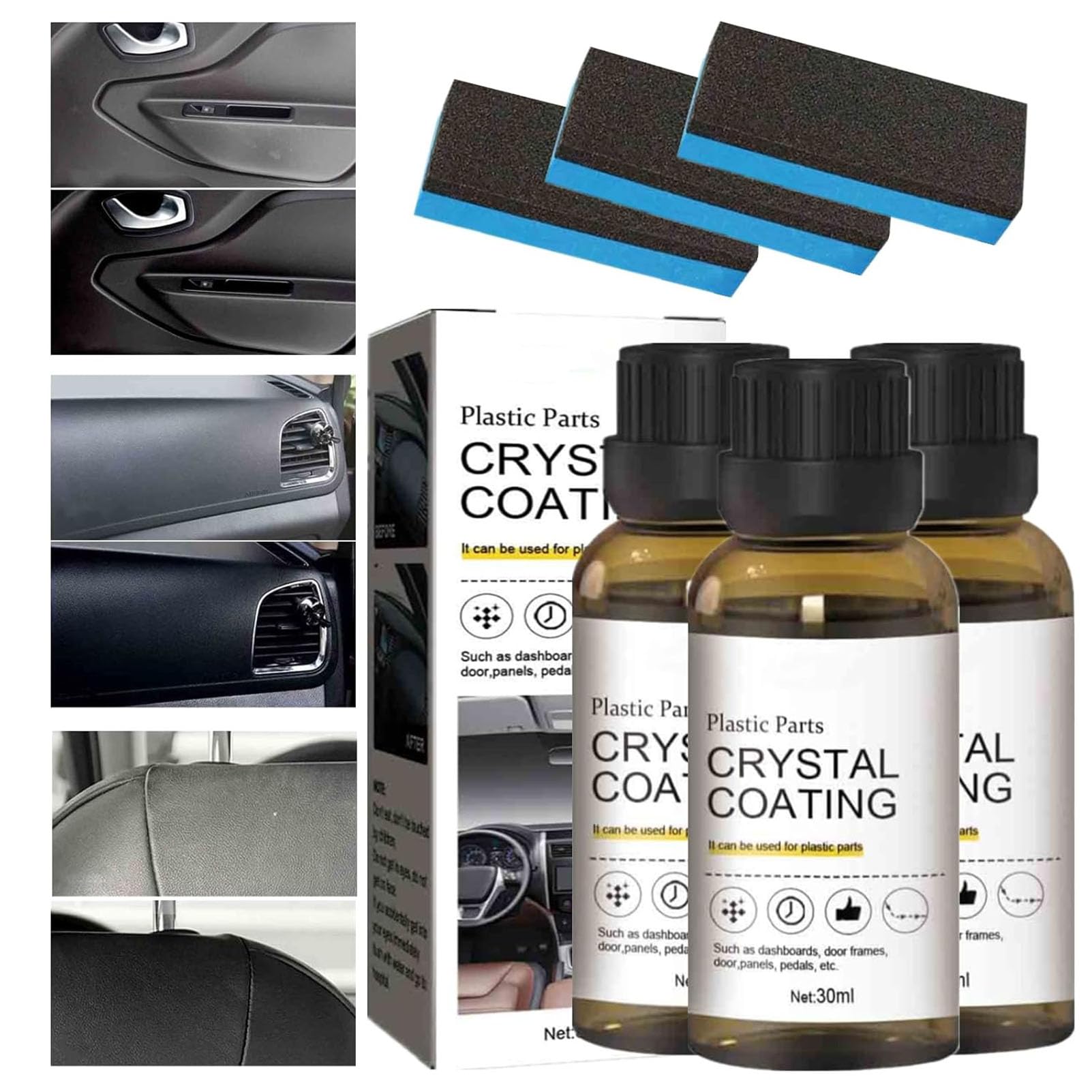 Photo 1 of 3Pcs Crystal Coating for Car, Plastic Parts Crystal Coating, Cristal Para PláStico Del Carro for Car, Easy to Use Car Refresher, Great Gloss Protection, Long Duration Refurbish Agent with Spong