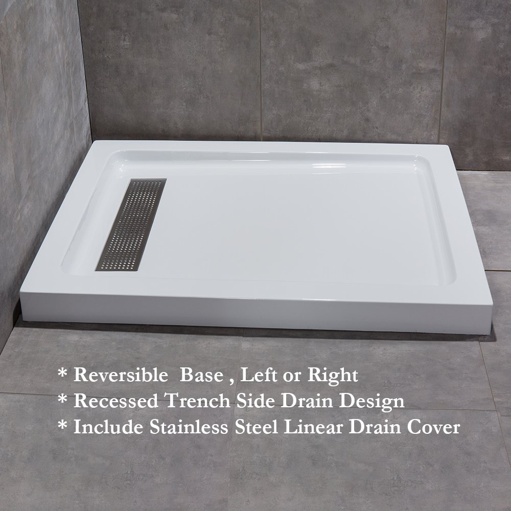 WoodBridge SBR4832S Reversible Acrylic Shower Base With Recessed Trench