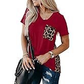 Uusollecy Womens Leopard Printed T Shirt Summer Short Sleeve Shirts Loose Casual Tops Crewneck Tee Top Blouses