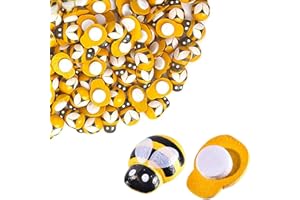 Lxnoap Mini Wooden Bees with Adhesive Embellishments Painted Flatback Wood Bumble Bee for DIY Craft Decoration Scrapbooking 100 Pack