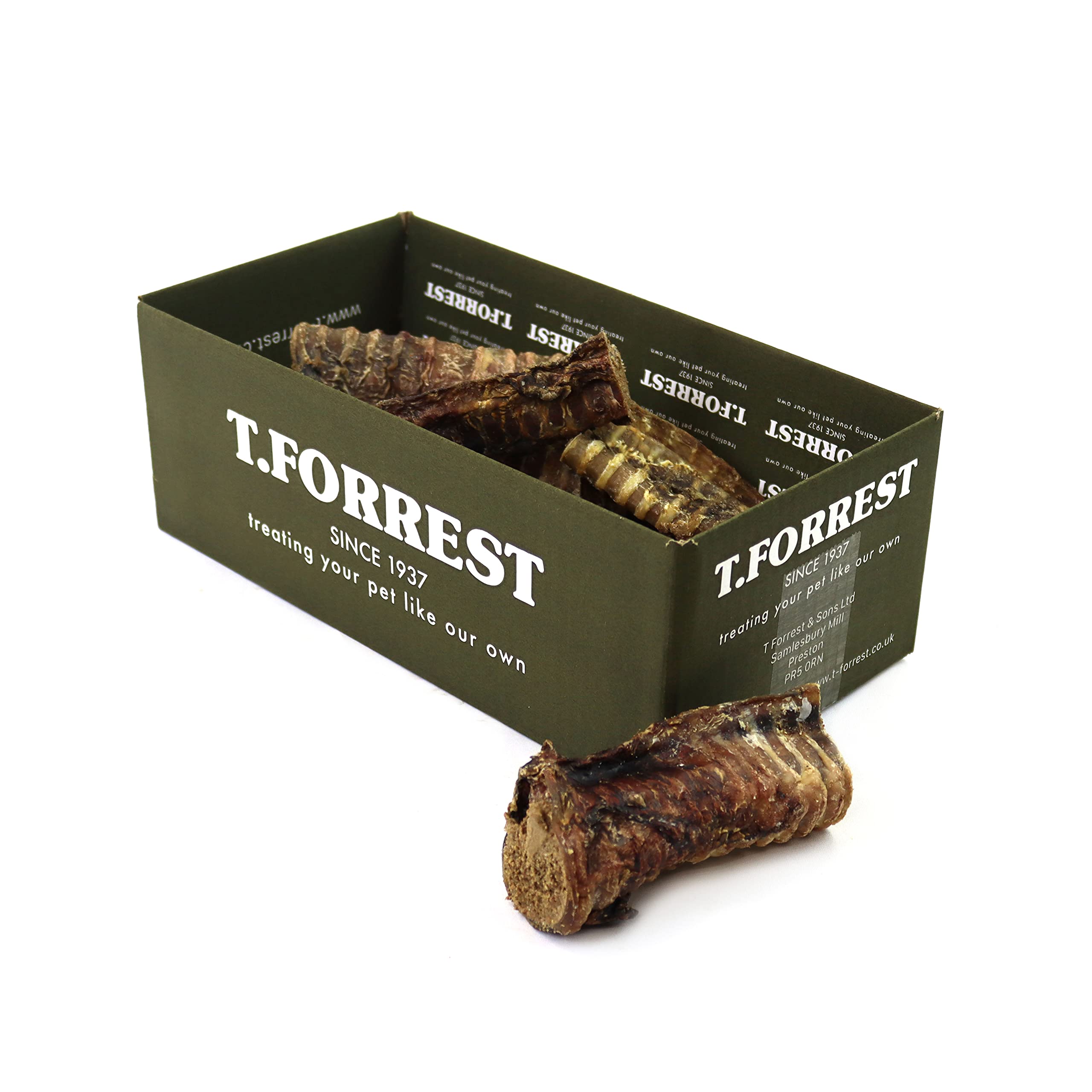 T.Forrest British Meat Filled Beef Trachea for Dogs (20 Pack, 10–15cm) - 100% Natural, Air-Dried & Grain-Free Treats