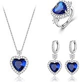 EleQueen Love Heart Pendant Necklace Ring Dangle Earrings Set for Women, Dainty Heart Cubic Zirconia Jewelry Set for Birthday/Valentine's Day/Mother's Day/Christmas