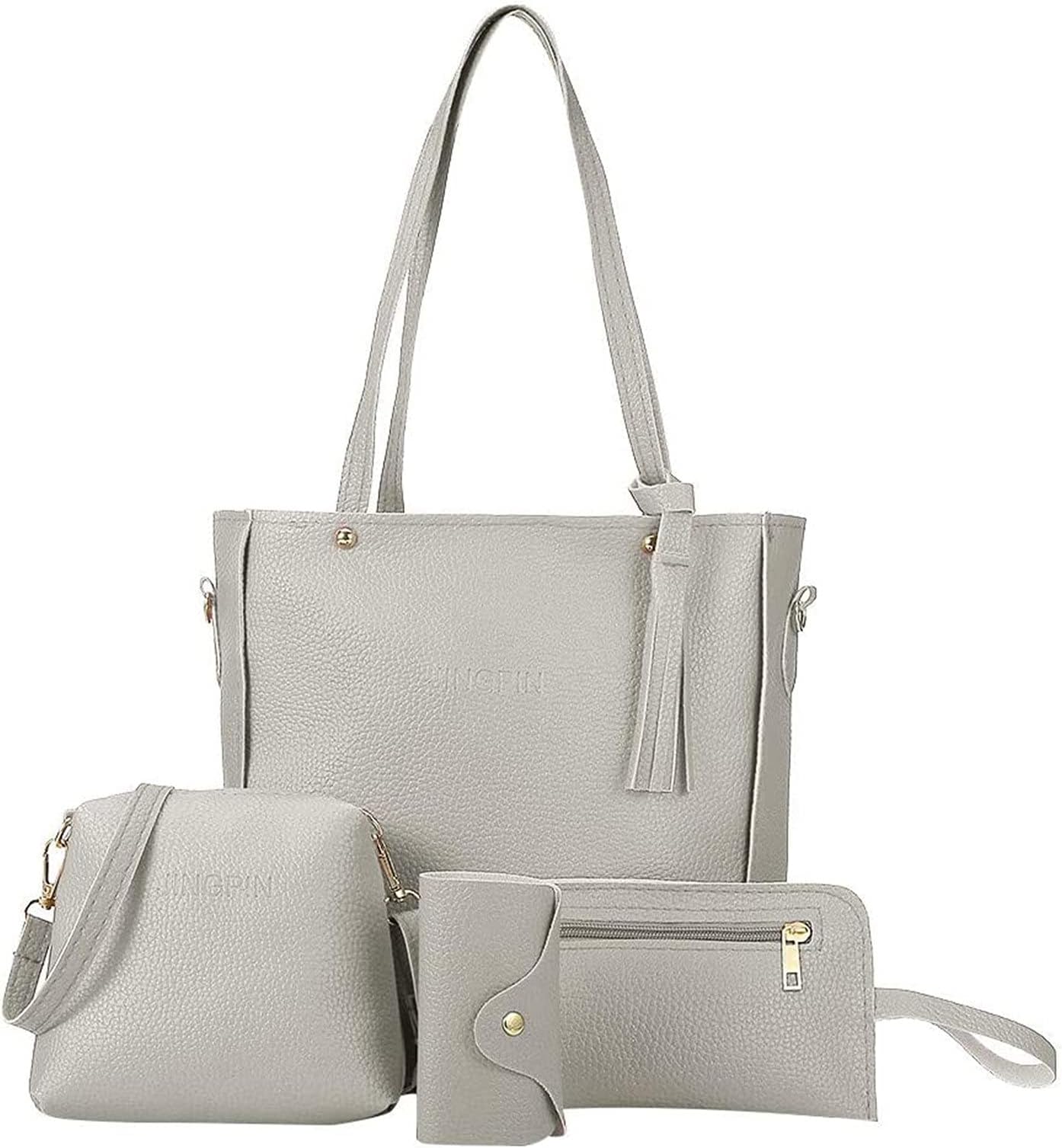 4 Pcs Womens Handbag Set Hobo Top Handle Bag Totes Satchels Crossbody Shoulder Bags Purse Clutch Hobo Shoulder Bags Vintage Handbags Purse Clutch Wallet Set Small Travel Bags
