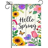 BlissYard Hello Spring Garden Flag 12x18 Inch Floral Welcome Garden Flag Spring Yard Banner for Outdoor Porch Patio Lawn Springtime Farmhouse Outdoor Decor Seasonal Garden Flags