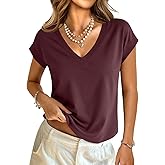 GKBK Womens Cotton Tops Cap Short Sleeve Crop V Neck Basic Shirts Boxy Casual Spring Summer Clothing Outfits