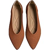 TINGRISE Women's Flats Shoes Pointed Toe Knit Ballet Comfortable Dressy Slip On Flat