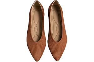 TINGRISE Women's Flats Shoes Pointed Toe Knit Ballet Comfortable Dressy Slip On Flat
