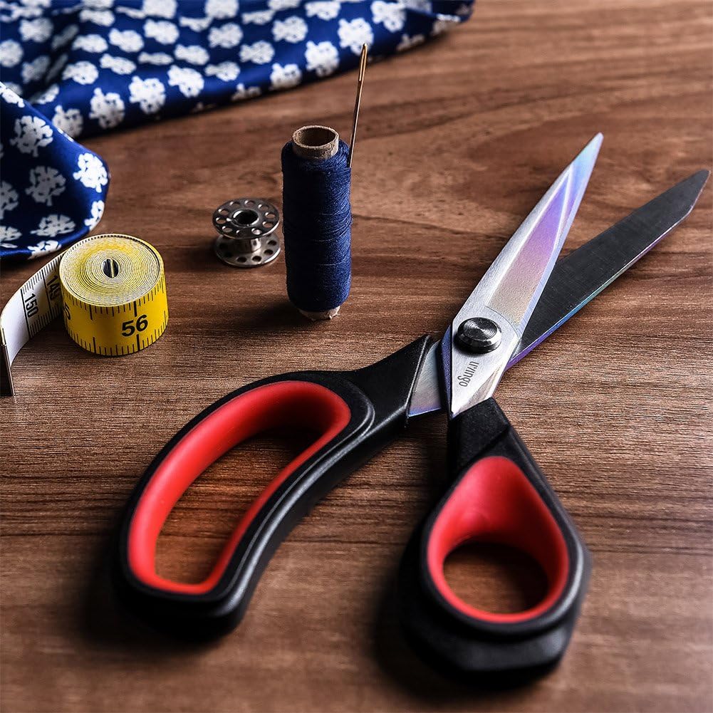 LIVINGO Premium Tailor Scissors Heavy Duty Multi-Purpose Titanium Coating Forged Stainless Steel Sewing Fabric Leather Dressmaking Softgrip Shears Professional Crafting (9.5 INCH) : Office Products