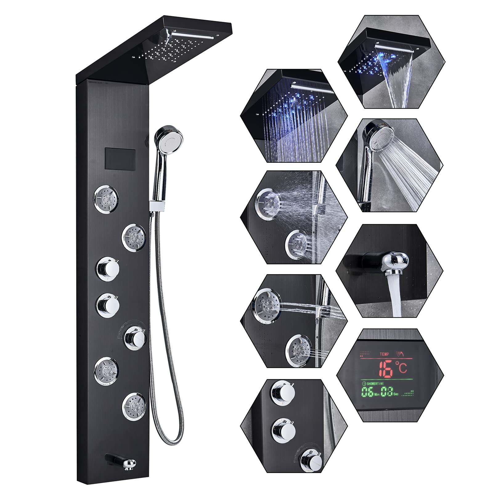 TVTIUO-Columna-Ducha-Hidromasaje-LED-Panel-De-Ducha-5-Funcion-con-Pantalla-LCD-4-boquillas-Sistema-de-Ducha-Montaje-en